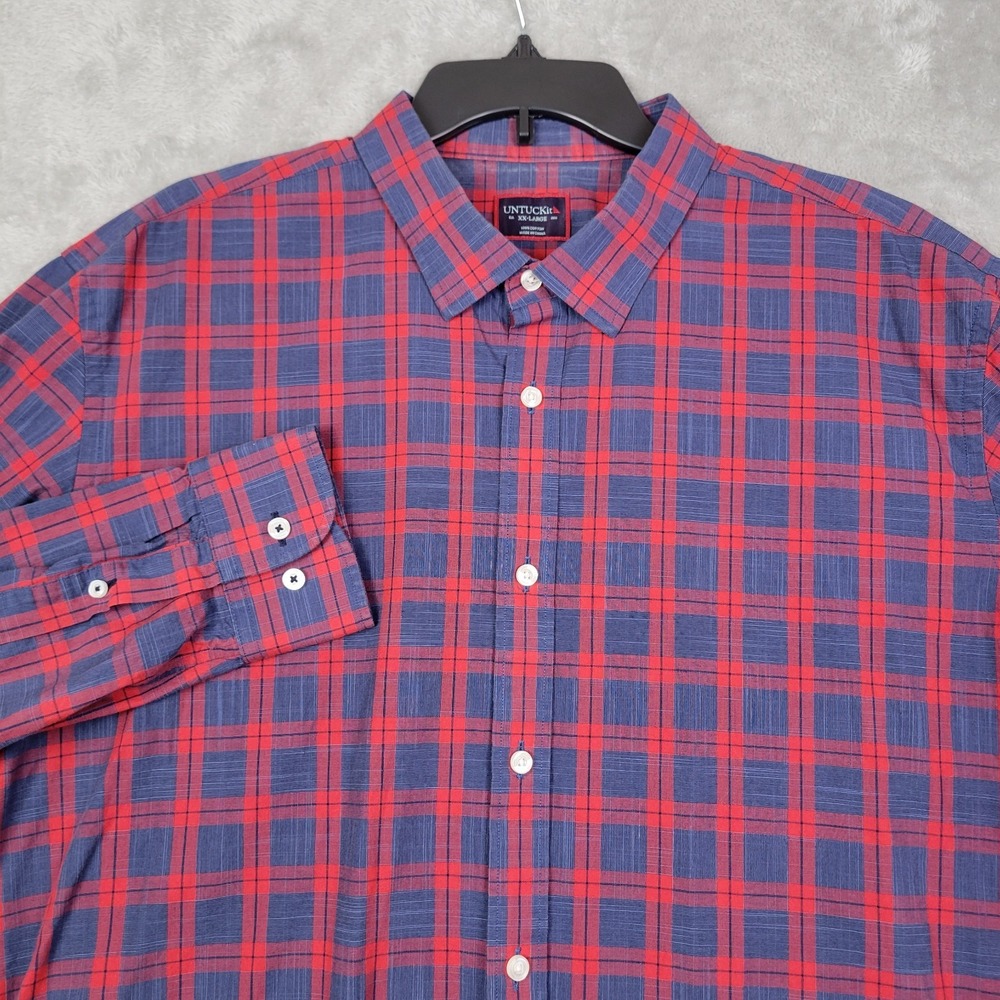 UNTUCKit Shirt Men's XXL Plaid Blue Red Collared Long Sleeve Button Front Shirt